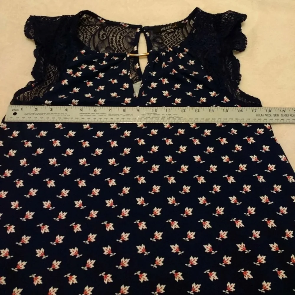 Heart Soul Navy Blouse with Lace Sleeves